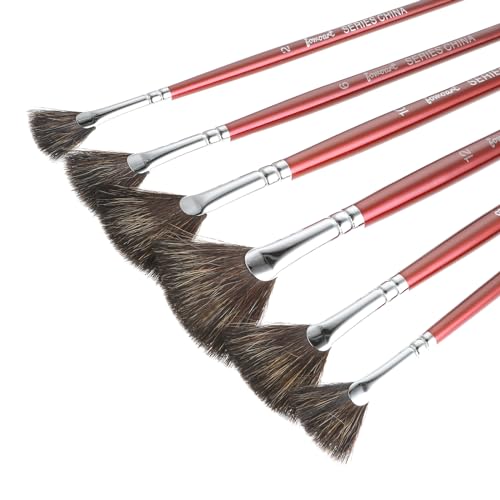 Prasacco 6 Stück Fächerpinsel Set, Malen Pinsel Set Professionelle Künstlerpinsel Pinsel aus Nerzhaarimitat mit Rotem Langem Griff für Acrylmalerei, Ölgemälde, Aquarellmalerei (2/4/6/8/10/12#) von Prasacco