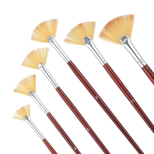 Prasacco 6 Stück Malen Pinsel Set, Nylon Fächerpinsel zum Malen Künstlerpinsel Pinselset mit Rotbrauner Langer Holzgriff für Acrylmalerei, Aquarellmalerei, Ölmalerei, Gouachemalerei (2/4/6/8/10/12#) von Prasacco