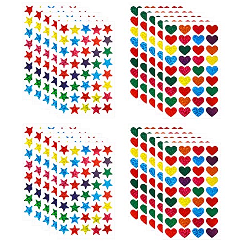 Prasacco 760 Stück Sternaufkleber und Herzaufkleber Set, Laser-Farbaufkleber Belohnungssticker für Kinder Selbstklebende Aufkleber für Belohnungen, Scrapbooking, Marker, DIY-Handwerk (20 Blätter) von Prasacco