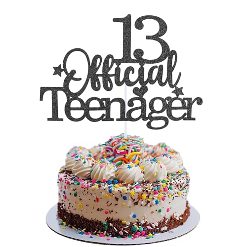 Prasacco Tortendeko Geburtstag, 13 Official Teenager Cake Topper Schwarzer Glitzer 13 Geburtstag Cupcake Toppers Geburtstag Party Kuchen Deko für 13 Jahre alte Jungen und Mädchen von Prasacco