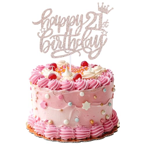 Prasacco Tortendeko Geburtstag, Happy 21th Birthday Cake Topper Roségold Glitzer 21. Geburtstag Tortendeko 21 Geburtstag Party Kuchen Deko für 21 Jahre alte Jungen und Mädchen (1 Stück) von Prasacco