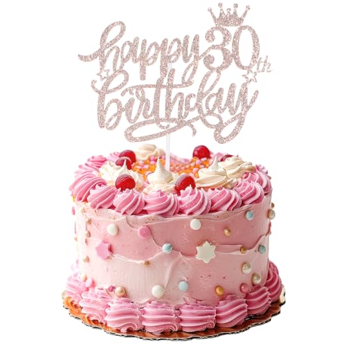 Prasacco Tortendeko Geburtstag, Happy 30th Birthday Cake Topper Roségold Glitzer 30. Geburtstag Tortendeko 30 Geburtstag Party Kuchen Deko für 30 Jahre alte Männer und Frauen (1 Stück) von Prasacco