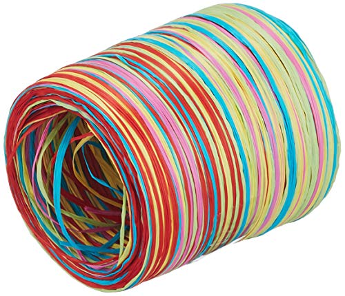 Präsent C.E. Pattberg Raffia-Multicolour Bastband blau-rot-grün-gelb-pink, 50 m Geschenkband zum Einpacken, 5-strängiges Bastelband für Geschenke, Zubehör zum Dekorieren & Basteln von Präsent