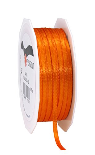 PRÄSENT C.E. Pattberg Satin orange, 50 m Satinband zum Einpacken von Geschenken, 3 mm Breite, Geschenkband zum Dekorieren & Basteln, Dekoband, Anlass von PRÄSENT