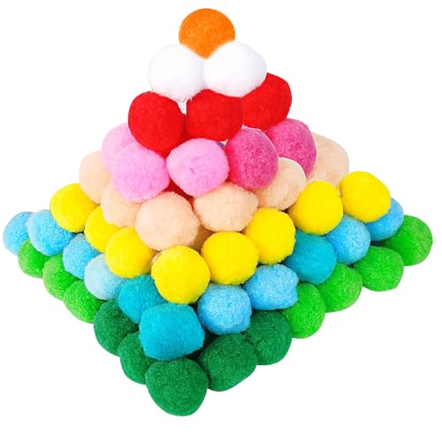 Prebarfun 100 Stück Pompons Zum Basteln, 4 cm/5 cm Groß Pompoms, Bunt Bommel Zum Basteln, Pommels, Poms Puzzle für Kinder und Erwachsene Lustige DIY Kreative Crafts Dekorationen von Prebarfun