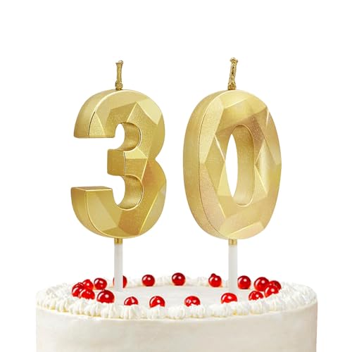 Prebarfun Gold Geburtstagskerzen Zahlen 30, Geburtstagskerzen für Torte, Kuchendeko Geburtstag,Kerzen Geburtstag 3D, Geburtstag Kerzen für Geburtstag Party, Hochzeiten, Firmenfeiern, Jubiläen von Prebarfun