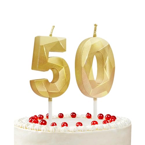 Prebarfun Gold Geburtstagskerzen Zahlen 50, Geburtstagskerzen für Torte, Kuchendeko Geburtstag,Kerzen Geburtstag 3D, Geburtstag Kerzen für Geburtstag Party, Hochzeiten, Firmenfeiern, Jubiläen von Prebarfun