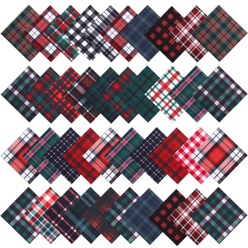 Preboun 100 Stück 12,7 x 12,7 cm Weihnachten Plaid Büffel Karo Stoff Quadrate Polyester Stoffreste Quilten Quadrate für DIY Weihnachten Nähen Quilten Patchwork von Preboun