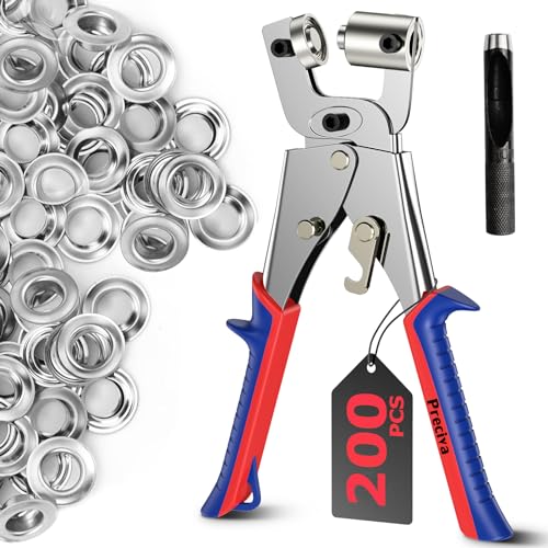 Ösenzangen-Set, Preciva Profi-Ösenzangen-Set mit 200 Ösen (Durchmesser 10 mm) und 10 mm gestanzter magnetischer Ösenpresse aus gehärtetem Stahl, Ösenstanze für Planenösen und Metallösen von Preciva