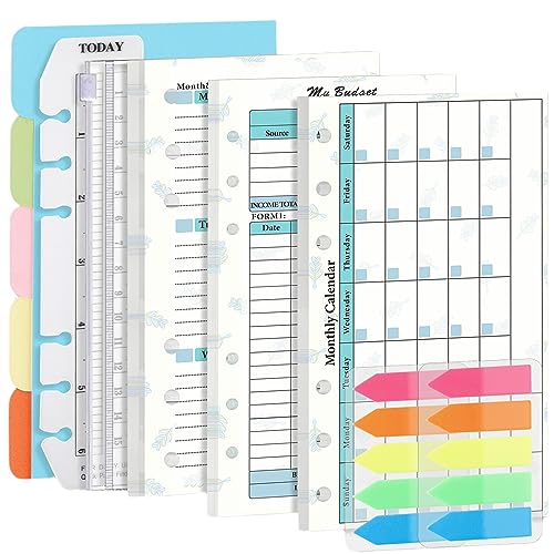 A6 Budget Planner Nachfüllset, Prefdo 82 Blatt Wochenplaner Monatskalender Einlagen 6-Loch Budgetplaner mit Bindertasche, Papiertrenner, Lineal, Index-Tabs (Set 3) von Prefdo