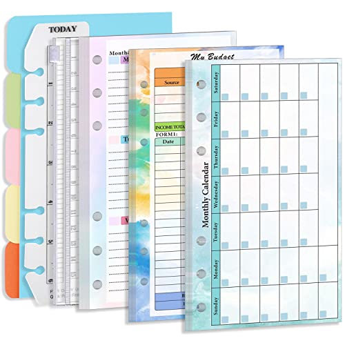 A6 Budget Planner Nachfüllset, Prefdo 82 Blatt Wochenplaner Monatskalender Einlagen 6-Loch Budgetplaner mit Bindertasche, Papiertrenner, Lineal, Index-Tabs (Set 1) von Prefdo