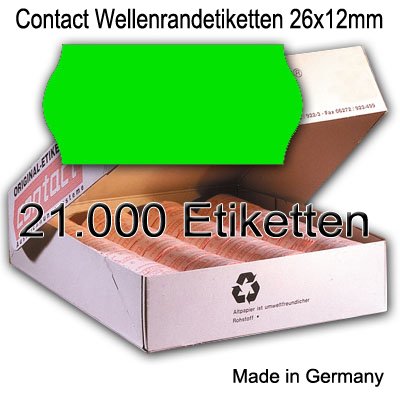 Original Marken Preisetiketten/Contact Wellenrandetiketten 26 x 12 mm grün permanent für Preisauszeichner Contact, Meto, Etimark, Blitz, Tovel, Open von Preisauszeichnung