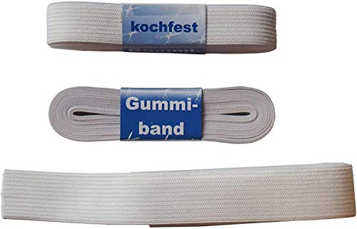 Preisjubel 3 x Gummiband 2,5m x 1,5cm in der Farbe weiß und Kochfest, Gummilitze, Nähband, Schlüpfergummi, Saumband von Preisjubel