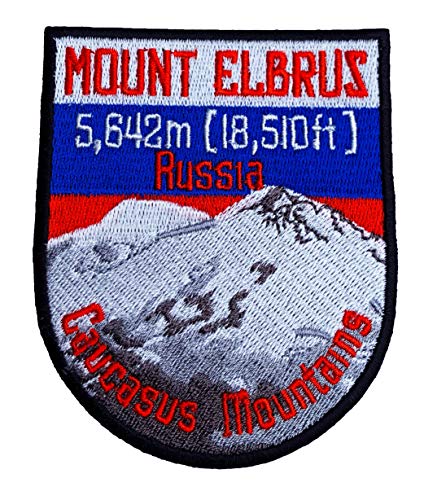 Aufnäher zum Aufbügeln, Motiv: Berg Elbrus Russland, Kaukasus, Berge, 8,9 cm, bestickt, Motiv: Trekking, Bergsteigen, Klettern, Bergsteigen von Premier Patch