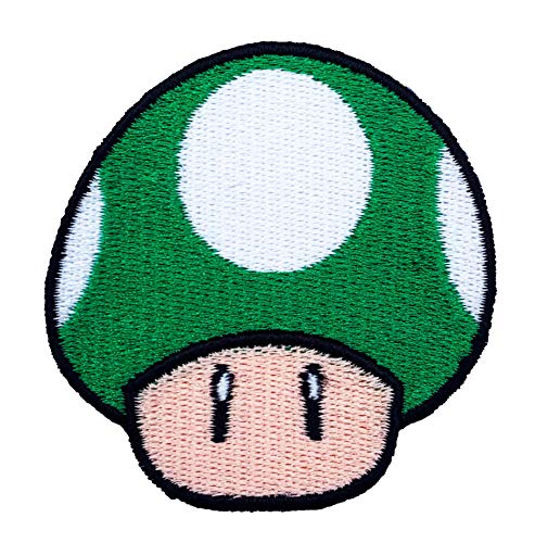 Grün Pilz 1Up Patch Embroidered Iron on Badge Aufnäher Kostüm Mario Kart/SNES/Mario World/Super Mario Brothers/Mario All Stars Cosplay von Premier Patches