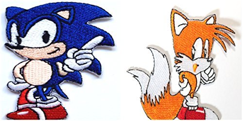 Sonic and Tails Patch Set Embroidered Iron on Badge Retro Gamer Costume Applique Cosplay Motif Bag Hat T-Shirt by Premier Patches von Premier Patches