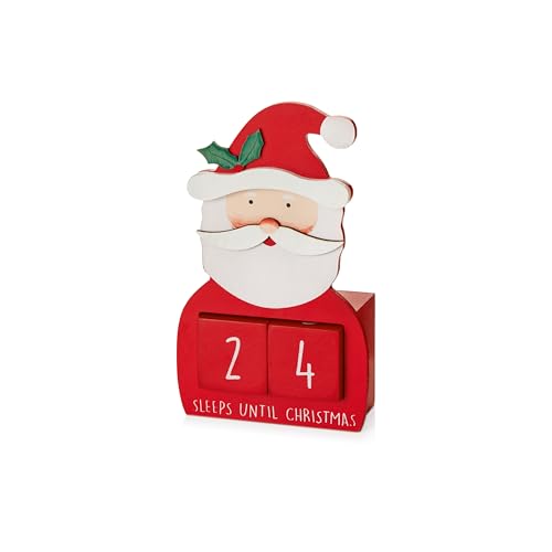 Premier Dekorationen Holz Weihnachtsmann Weihnachten Countdown Kalender - 20cm - Festliche Adventsdeko mit Blockzahlen - Rot - Geschenkidee für Weihnachten - Weihnachten Adventskalender von Premier