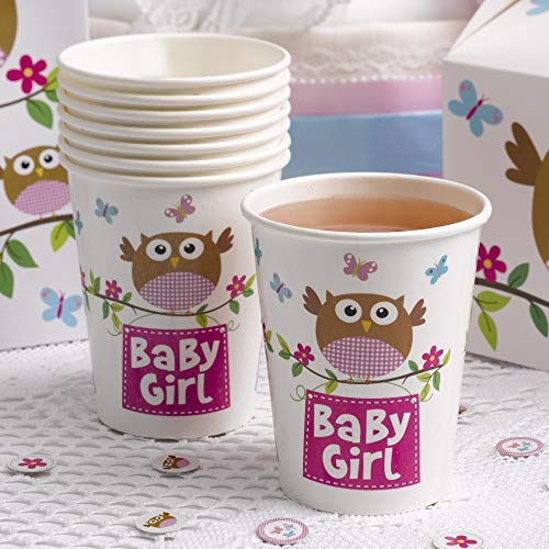 Babyparty 'Kleine Eule' Baby Girl Pappbecher 8 Stück - Becher Baby Shower Deko von Premium Weddings