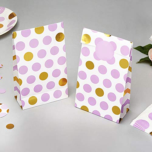 Papiertüten Punkte lila gold 20 x 12 x 6 cm 5 Stück - Geschenktüten Hochzeit Candy Bags Kindergeburtstag Mitgebsel Kinderparty Paper Bags Candy Bar Bonbontüten Süßigkeiten-Tüten Dots lila gold von Premium Weddings