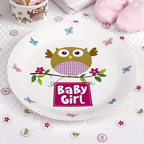 Premium Weddings Babyparty 'Kleine Eule' Baby Girl Pappteller 8 Stück - Teller Baby Shower Deko von Premium Weddings