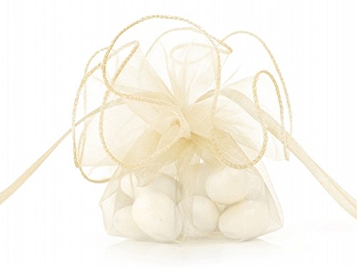 Premium Weddings Organzakreise Creme 20 Stück Ø 26 cm - Organzakreis Creme mit Zugverschluss - Organzabeutel Creme Hochzeit Kommunion Taufe von Premium Weddings