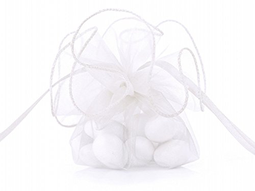 Premium Weddings Organzakreise weiß 20 Stück Ø 26 cm - Organzakreis weiß mit Zugverschluss - Organzabeutel weiß Hochzeit Kommunion Taufe von Premium Weddings