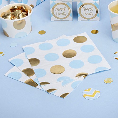 Premium Weddings Papierservietten Punkte hellblau Gold 33 x 33 cm 16 Stück - Hochzeitsservietten Hochzeit Servietten Baby Shower Babyparty Kindergeburtstag Dots hellblau Gold von Premium Weddings