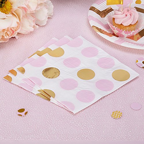 Premium Weddings Papierservietten Punkte rosa Gold 33 x 33 cm 16 Stück - Hochzeitsservietten Hochzeit Servietten Baby Shower Babyparty Kindergeburtstag Dots rosa Gold von Premium Weddings