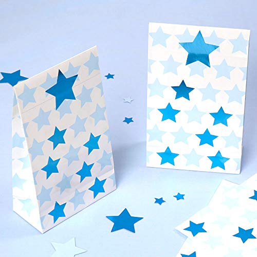 Premium Weddings Papiertüten Sterne hellblau blau metallic 20 x 12 x 6 cm, 5 Stück von Premium Weddings