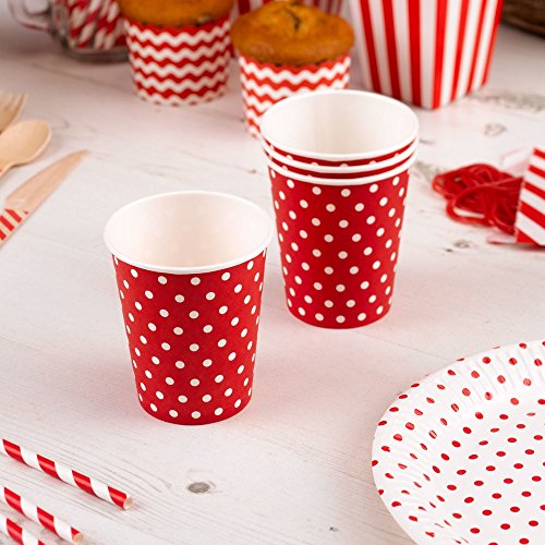 Premium Weddings Pappbecher Polka Dots rot 8 Stück - Einwegbecher Hochzeit Partybecher Kindergeburtstag Punkte rot 9 cm hoch 250 ml von Premium Weddings