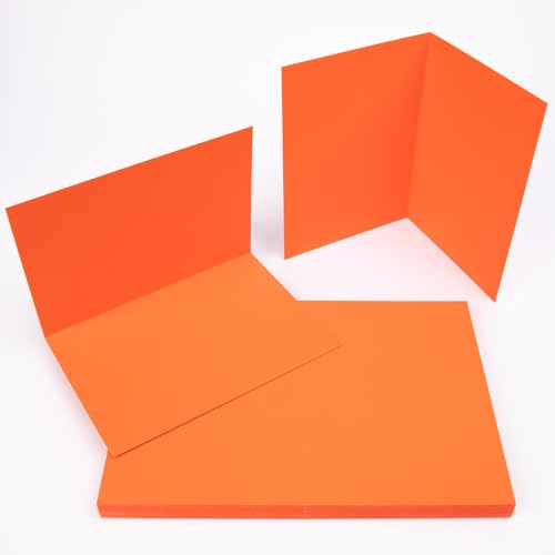 PresentFill® Klappkarten blanko in Orange - 25 Faltkarten A6, Klappkarte ideal zum Karten selbst gestalten, beschriften oder bedrucken - passend für C6 Umschläge von Present Fill