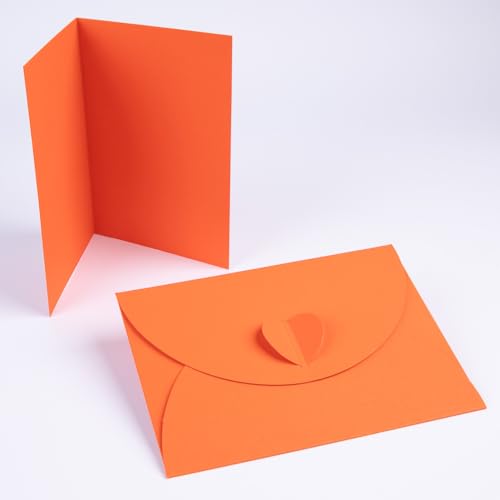 PresentFill® - blanko Falt-Karten inkl. Briefumschläge mit Herz Verschluß - 25er Set - Orange - Klappkarten zum selbst gestalten, beschriften oder bedrucken - DIN A6 / C6 von Present Fill