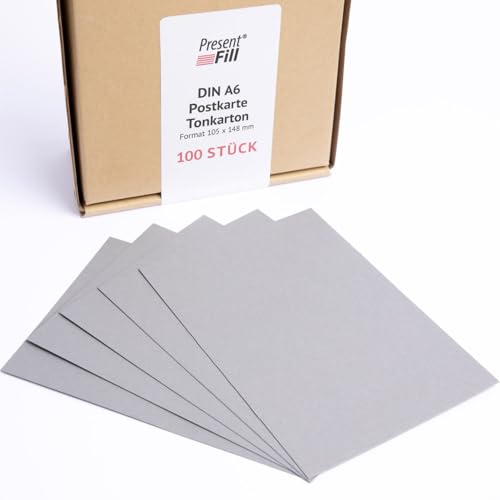 PresentFill® - blanko Postkarten Tonkarton Schiefer Grau, Papier-Karten Set 100 Stück 210 g/m² -DIN A6-105 x 148 mm zum Selbstgestalten, beschriften oder bedrucken als Bastelkarton, Karteikarten von Present Fill