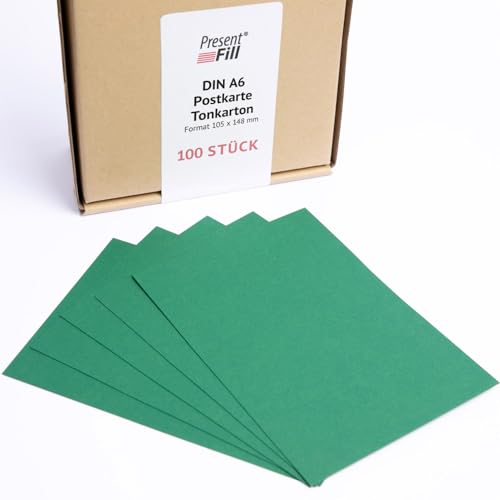 PresentFill® - blanko Postkarten Tonkarton Smaragd Grün, Papier-Karten Set 100 Stück 210 g/m² -DIN A6-105 x 148 mm zum Selbstgestalten, beschriften oder bedrucken als Bastelkarton, Karteikarten von Present Fill