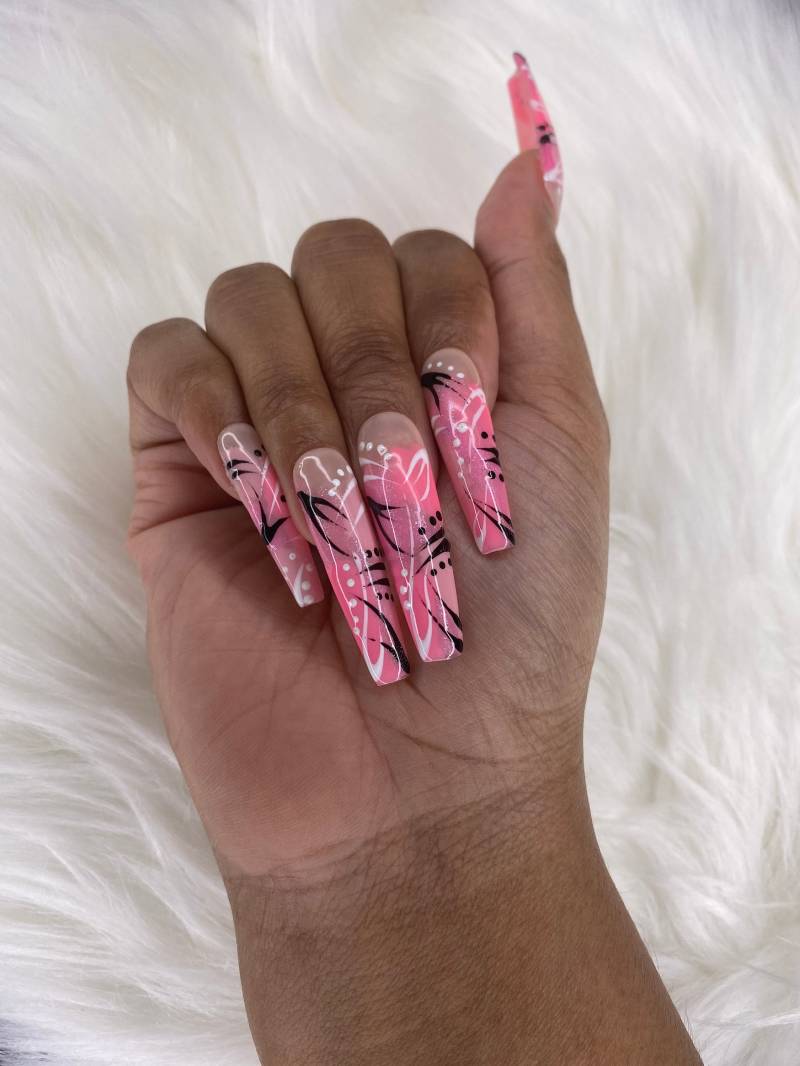 90S Style Press On Nails -Pink von PrettiPoint