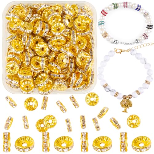 400 Stück 10mm Kristall Rondelle Spacer Perlen Gold Metallperlen Loose Round Zwischenperlen für DIY Armbänder Ohrringe Halskette Schmuck Dekorationen von Prettme