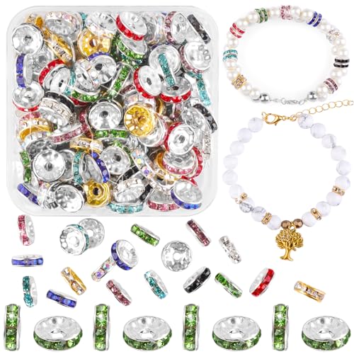 400 Stück Kristall Rondelle Spacer Perlen 10mm Zwischenperlen Strass Spacer Beads Metallperlen 10 Farben Loose Round Perlen für DIY Armbänder Ohrringe Halskette Schmuck Dekorationen von Prettme