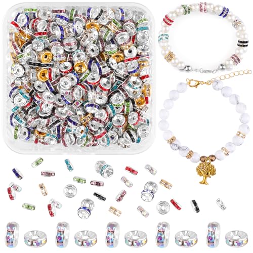 400 Stück Kristall Rondelle Spacer Perlen 6mm Zwischenperlen Strass Spacer Beads Metallperlen 10 Farben Loose Round Perlen für DIY Armbänder Ohrringe Halskette Schmuck Dekorationen von Prettme