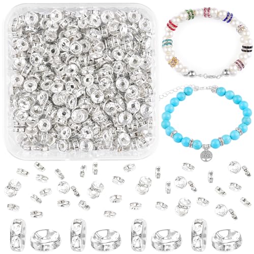 400 Stück Rondelle Spacer Perlen 6mm Strass Zwischenperlen Silber Metallperlen Kristall Loose Round Abstandsperlen für DIY Armbänder Ohrringe Halskette Schmuck Dekorationen von Prettme