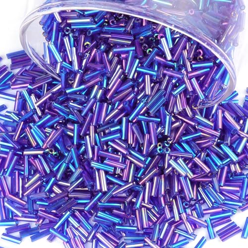 4000 Stück Röhrenperlen 7x2mm Perlen für Armbänder, Tube Perlen Gerade Röhrchen Perlen Bugle Perlen Kleine Glasperlen Bastelperlen für DIY Halskette Ohrring Handwerk Blaue Farbe von Prettme