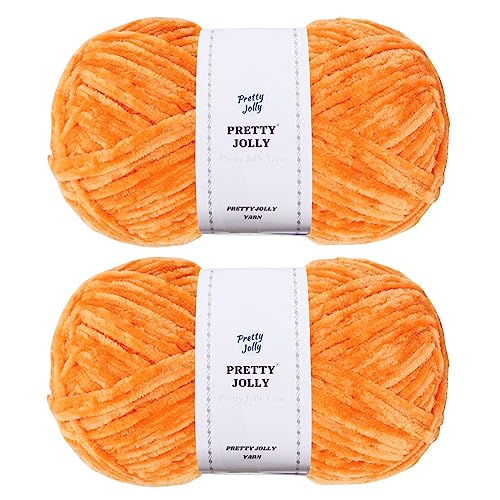 Pretty Jolly 2 Knäuel, weiches Chenille-Garn, Samtgarn, ausgefallenes Garn zum Häkeln, Weben, DIY, Basteln, Deckengarn zum Stricken, insgesamt 2 × 255 m (2 × 279 m, 2 × 150 g), Orange von Pretty Jolly