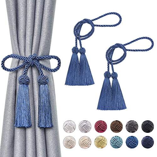 Pretty Jolly 2 Stück doppelte Quaste Vorhang Raffhalter handgemachte Seil Knoten drapieren Raffhalter Krawatte zurück Elegante dekorative Vorhanghalter für Haus & Büro Fenster Draperie (Marineblau) von Pretty Jolly