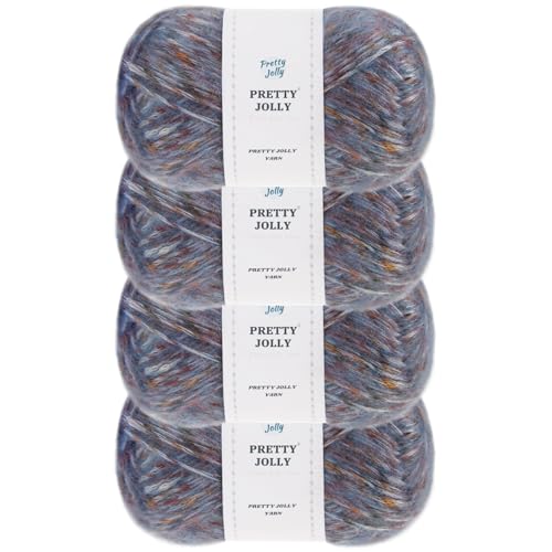 Pretty Jolly Flauschiges Air-Garn zum Häkeln, weich und bunt, Woll-Acryl-Mischung, leichtes Kammgarn mit 3 DK, hochwertiges Tweed-Wollgarn (insgesamt 200 g/560 m) (Dawn) von Pretty Jolly