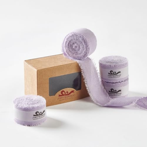 Pretty Jolly Hellviolettes Baumwollband zum Verpacken von Geschenken, handgefertigt, rustikal, ausgefranst, für Blumenstrauß, 2,5 cm x 20 m, Stoffbänder für Bastelarbeiten, Hochzeitseinladungen, von Pretty Jolly