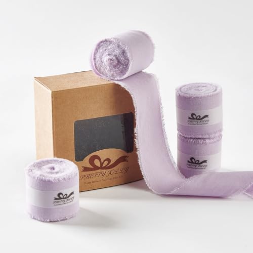 Pretty Jolly Hellviolettes Baumwollband zum Verpacken von Geschenken, handgefertigt, rustikal, ausgefranstes Band für Blumenstrauß, 3,8 cm x 20 m, Stoffbänder für Bastelarbeiten, Hochzeitseinladungen, von Pretty Jolly