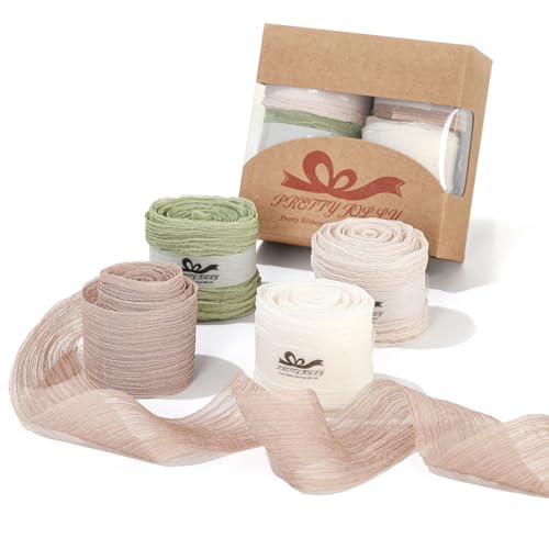 Pretty Jolly Knitter-Chiffonband für Blumenstrauß, 2,5 cm, braun-grünes Tüllband für Geschenkverpackungen, handgefertigtes Seidenband, 12 Meter, doppelseitiges Band für Bastelarbeiten, Haare, von Pretty Jolly