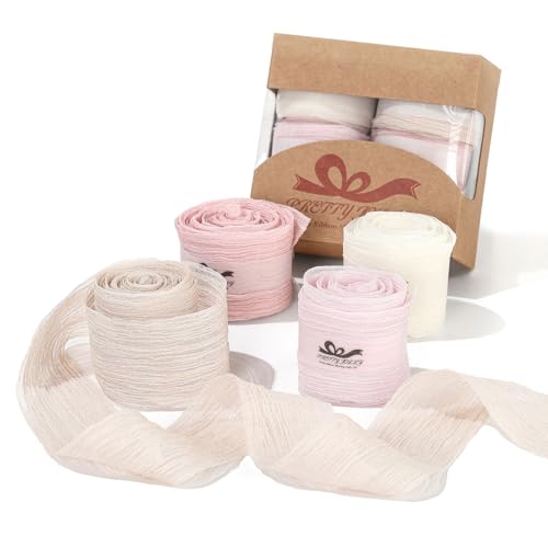 Pretty Jolly Knitter-Chiffonband für Blumenstrauß, 3,8 cm, Rosa, Set, Tüllband für Geschenkverpackungen, handgefertigtes Seidenband, 12 Meter Bänder für Bastelarbeiten, Haare, Hochzeitseinladungen, von Pretty Jolly