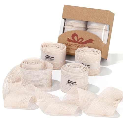 Pretty Jolly Knitter-Chiffonband für Blumenstrauß, 3,8 cm, beige, Tüllband für Geschenkverpackungen, handgefertigtes Seidenband, 12 m, doppelseitiges Band für Bastelarbeiten, Haare, von Pretty Jolly