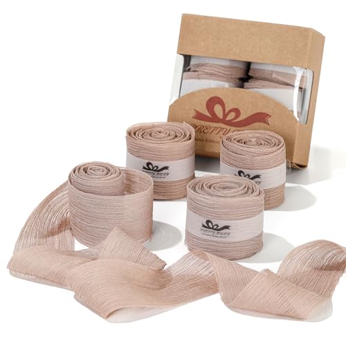 Pretty Jolly Knitter-Chiffonband für Blumenstrauß, 3,8 cm, braunes Tüllband für Geschenkverpackungen, handgefertigtes Seidenband, 12 Meter Bänder für Bastelarbeiten, Haare, Hochzeitseinladungen, von Pretty Jolly