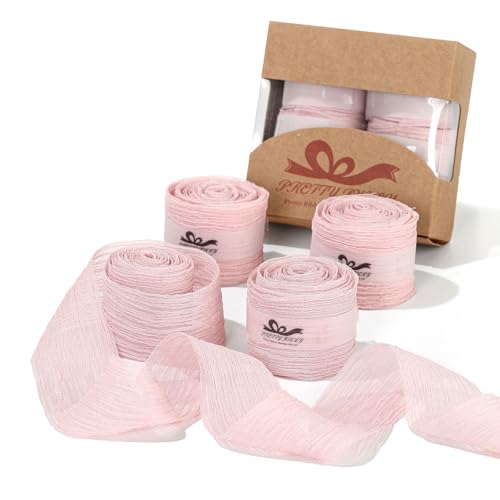 Pretty Jolly Knitter-Chiffonband für Blumenstrauß, 3,8 cm, rosa Tüllband für Geschenkverpackungen, handgefertigtes Seidenband, 12 Meter Bänder für Bastelarbeiten, Haare, Hochzeitseinladungen, von Pretty Jolly